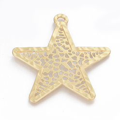 Real 18K Gold Plated Alloy Big Pendants, Matte Style, Star, Cadmium Free & Nickel Free & Lead Free, Real 14K Gold Plated, 74.5x70.5x2mm, Hole: 4x5mm