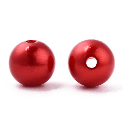 Rouge Perles d'imitation en plastique ABS peintes à la bombe, ronde, rouge, 10x9.5mm, Trou: 2mm, environ 1040 pcs / 500 g