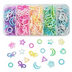 Mixed Color 30G 5 Colors Spray Paint ABS Plastic Cabochons, Star & Square & Ring & Heart & Bowknot, Mixed Color, 10~15x10~18.5x2~3mm, about 6g/color