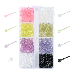 Mixed Color 700Pcs Plastic Tiny Ball Stud Earrings with 150Pcs Ear Nuts for Women, Mixed Color, 14x2.5mm, Pin: 0.9mm