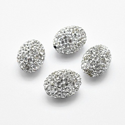 Crystal Handmade Polymer Clay Rhinestone Beads, Oval, Crystal, 16x12mm, Hole: 1.5mm