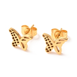 Golden Ion Plating(IP) 304 Stainless Steel Stud Earrings, Butterfly, Golden, 8x10mm, Pin: 0.8mm