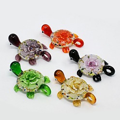 Mixed Color Handmade Inner Flower Gold Sand Lampwork Pendants, Tortoise, Mixed Color, 56x36x9mm, Hole: 7mm