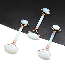 Opalite Opalite Massage Tools, Facial Rollers, with Brass Findings, for Face, Eyes, Neck, Body Muscle Relaxing, Rose Gold, 137x39~59mm