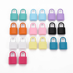 Mixed Color Spray Painted Alloy Pendants, Cadmium Free & Lead Free, Padlock, Mixed Color, 18.5x11x4mm, Hole: 5.5x6mm