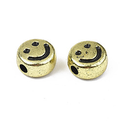 Plateado en Oro Abalorios de acrílico, plano redondo con cara negra sonriente, oro chapado, 7x4 mm, agujero: 1.8 mm, Sobre 3600~3700 unidades / 500 g
