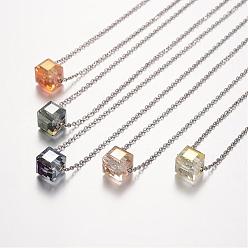 Mixed Color 316 Surgical Stainless Steel Pendant Necklaces, with Glass Beads, Mixed Color, 17.7 inch(45cm)