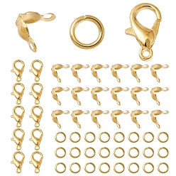 Golden 30Pcs Zinc Alloy Lobster Claw Clasps, Parrot Trigger Clasps, Jewelry Making Findings, with 50Pcs Iron Bead Tips and 50Pcs Iron Open Jump Rings, Golden, 12x6mm, Hole: 1.2mm