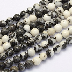 Jaspe Zébré Perles de jaspe naturelles zèbre noir brins, ronde, 8~8.5mm, Trou: 1mm, Environ 49 pcs/chapelet, 15.7 pouce (40 cm)