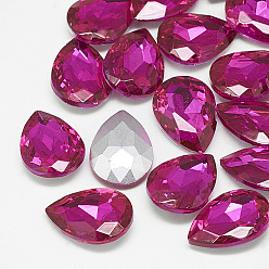 Rose Pointed Back Glass Rhinestone Cabochons, Back Plated, Faceted, teardrop, Rose, 25x18x8mm