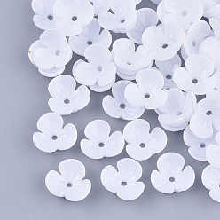 Blanc Chapeaux de perles en résine opaque, 3 pétales, fleur, blanc, 10x10.5x4mm, Trou: 1.2mm