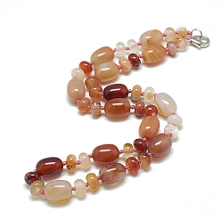 Carnelian Natural Carnelian Beaded Necklaces, with Alloy Lobster Clasps, Barrel, Dyed, 18.1 inch~18.5  inch(46~47cm), Barrel: 14x10mm