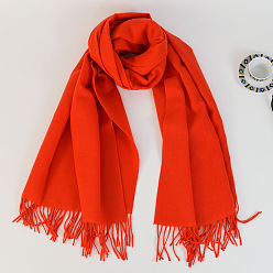 Красный Женский длинный клетчатый шарф из полиэстера с имитацией кашемира и кисточками, зима/осень теплые большие мягкие шали в шотландскую клетку, красные, 2000x650 мм
