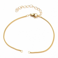 Oro 304 cadenas de caja de acero inoxidable / cadenas de venecia que hacen pulseras, con cierres de pinza de langosta y cadena de extensión de cadena de cable, dorado, 7-1/4 pulgada (18.5 cm)