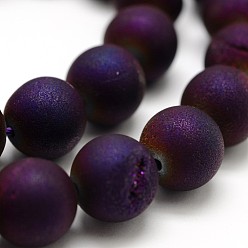 Purple Plated Electroplated Natural Agate Round Bead Strands, Grade A, Purple Plated, 12mm, Hole: 1mm, about 32pcs/strand, 15.3 inch