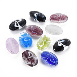Color mezclado Perlas de murano hechas a mano a rayas, oval, color mezclado, 25~27x17~18x9~10.5 mm, agujero: 1.6~2 mm