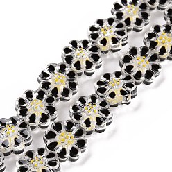 Black Handmade Lampwork Beads Strands, Flower, Black, 13.5x6.5mm, Hole: 0.7mm, about 28pcs/strand, 15.12''(38.4cm)