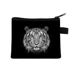 Tiger Realistic Animal Pattern Polyester Clutch Bags, Change Purse with Zipper, for Women, Rectangle, Tiger, 13.5x11cm