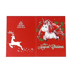 Deer DIY Diamond Painting Greeting Card Kits, including Paper Card, Paper Envelope, Resin Rhinestones, Diamond Sticky Pen, Tray Plate and Glue Clay, Red, Paper: 180x260mm, 1pc