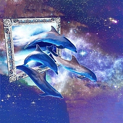 Dolphin Kits de pintura de diamantes con tema de animales marinos diy, incluyendo lienzo, diamantes de imitación de resina, bolígrafo adhesivo de diamante, plato de bandeja y arcilla de cola, patrón de delfines, 400x300 mm