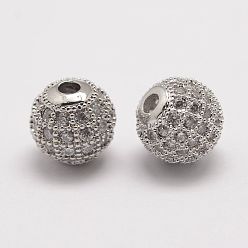 Platine Micro en laiton pavent des perles cubes de zircone, ronde, platine, 8.5x8mm, Trou: 1.5mm