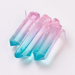 Coloré Pendentifs à facettes en cristal quartz naturel, teint, colorées, 26~50x5~10x5~10mm, Trou: 1mm, 3 pièces / kit