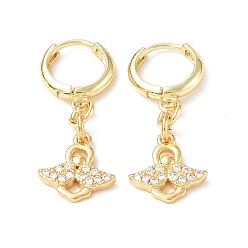 Golden Clear Cubic Zirconia Angel Dangle Hoop Earrings, Rack Plating Brass Jewelry for Women, Golden, 31mm, Pin: 1mm
