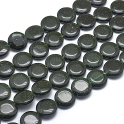 Goldstone Vert Synthétiques verts Goldstone brins de perles, plat rond, 14x4mm, Trou: 0.5mm, Environ 28 pcs/chapelet, 14.5~15 pouce