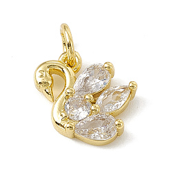 Real 18K Gold Plated Brass Micro Pave Cubic Zirconia Charms, with Jump Rings, Swan Charms, Real 18K Gold Plated, 12x12x3mm, Hole: 3.4mm