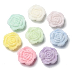 Mixed Color Flocking Resin Beads, Rose Flower Beads, Mixed Color, 18.5x19x7mm, Hole: 1.8mm
