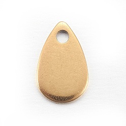 Golden Ion Plating(IP) Stainless Steel Charms, teardrop, Stamping Blank Tag, Golden, 8x5x0.6mm, Hole: 1.2mm
