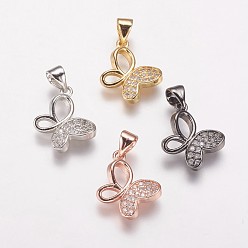Mixed Color Brass Cubic Zirconia Pendants, Butterfly Charms, Mixed Color, 12x14x2.5mm, Hole: 3.5x5mm