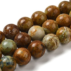 Chrysocolle Brins de perles de chrysocolle jaune naturel, ronde, 12~12.5mm, Trou: 1.2mm, Environ 32 pcs/chapelet, 15.35'' (39 cm)