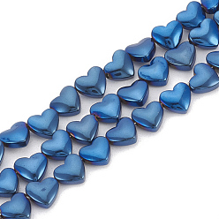 Azul Chapado Electroplate no magnéticas de hematita sintética hebras de cuentas, corazón, azul chapado, 6x5.5x3 mm, agujero: 1 mm, sobre 70 unidades / cadena, 15.7 pulgada