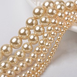 Bisque Dyed Glass Pearl Round Beads Strands, Bisque, 4mm/6mm/8mm/10mm/12mm, Hole: 1mm, about 70~216pcs/strand