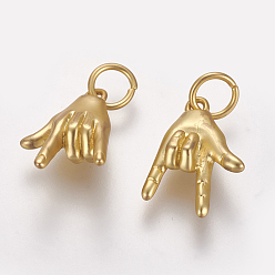 Matte Gold Color Brass ASL Charms, Long-lasting Plated, Gesture For I Love You, Matte Gold Color, 13.8x9x4.5mm, Hole: 3.5mm