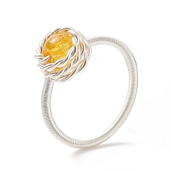 Citrine Synthetic Citrine Round Finger Ring, Silver Copper Wire Wrapped Jewelry for Women, US Size 8 1/2(18.5mm)