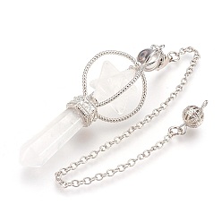 Cristal de Quartz Pendules de radiesthésie en cristal de quartz naturel, avec les accessoires en laiton de tonalité de platine, Merkaba Star, 257mm, Trou: 2mm