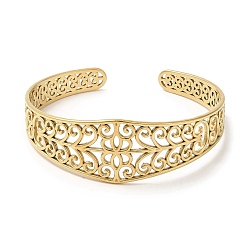 Real 18K Gold Plated 304 Stainless Steel Cuff Bangles, Hollow Flower Open Bangles for Women, Real 18K Gold Plated, Inner Diameter: 2x1-7/8 inch(5.2x4.8cm), 7.5~20mm
