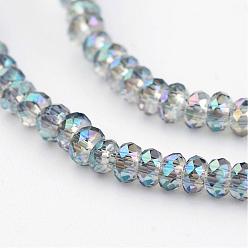 Turquoise Electroplate Glass Beads Strands,  Full Rainbow Plated, Faceted Rondelle, Turquoise, 2x1.5mm, Hole: 0.5mm, about 203pcs/strand, 12 inch