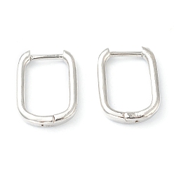 Platinum Brass Huggie Hoop Earrings, Long-Lasting Plated, Rectangle, Platinum, 15.5x11.5x2mm, Pin: 1mm