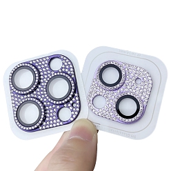 Púrpura Película de lente de teléfono móvil con diamantes de imitación de aleación, accesorios de protección de lentes, compatible con 13/14/15 protector de lente de cámara pro y pro max, púrpura, 4x4 cm