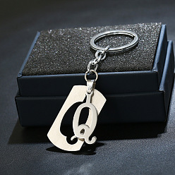 Letter Q 201 porte-clés en acier inoxydable, porte-clés étiquette de chien, avec porte-clés en fer plaqué platine, rectangle avec lettre fractionnée, letter.q, 10.5 cm