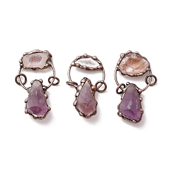 Red Copper Natural Amethyst and Druzy Agate Big Pendants, with Tin Findings, Lead & Nickel & Cadmium Free, Nuggets, Red Copper, 45~60x28~30x13.5~17mm