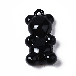 Black Spray Painted Brass Pendants, Bear, Black, 17x9x4.5mm, Hole: 0.9mm