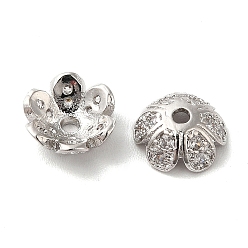 Platine Laiton micro pavé capuchon de perles de zircon cubique, Flower 6 pétales, platine, 8x3mm, Trou: 1.2mm