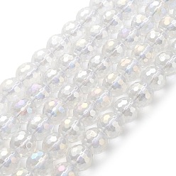 Plaqué Couleur AB Brins de perles de cristal de quartz synthétique galvanisées, ronde à facettes, de couleur plaquée ab , 10mm, Trou: 1mm, Environ 39 pcs/chapelet, 15.35''~15.55'' (39~39.5 cm)