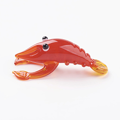 Red Home Decorations, Handmade Lampwork Display Decorations, Lobster, Red, 28~32x15~16x11mm