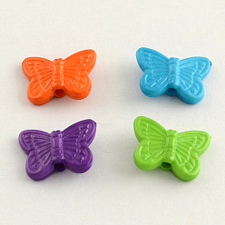 Color mezclado Abalorios de acrílico opacos, mariposa, color mezclado, 11x14x4 mm, Agujero: 2 mm, sobre 1900 unidades / 500 g