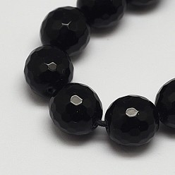 Черный Камень Граненый круглый сорт черных каменных бисерных прядей, окрашенные, черный камень, 8 мм, отверстие : 1 мм, около 48 шт / нитка, 15.3 дюйм